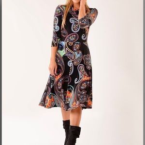 LBASSE Paisley Cowl Neck MIDI Dress